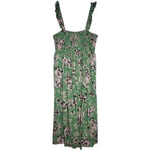 Torrid Green Floral Smocked Midi Dress | Size 12 | Ruffle Strap